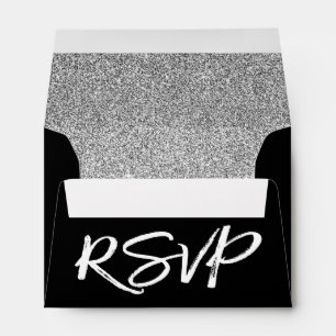 Black and White RSVP with Silver Sparkle & Glitter Envelope