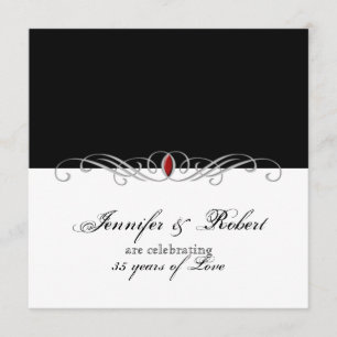 Black and White Ruby Accent Wedding Anniversary Invitation