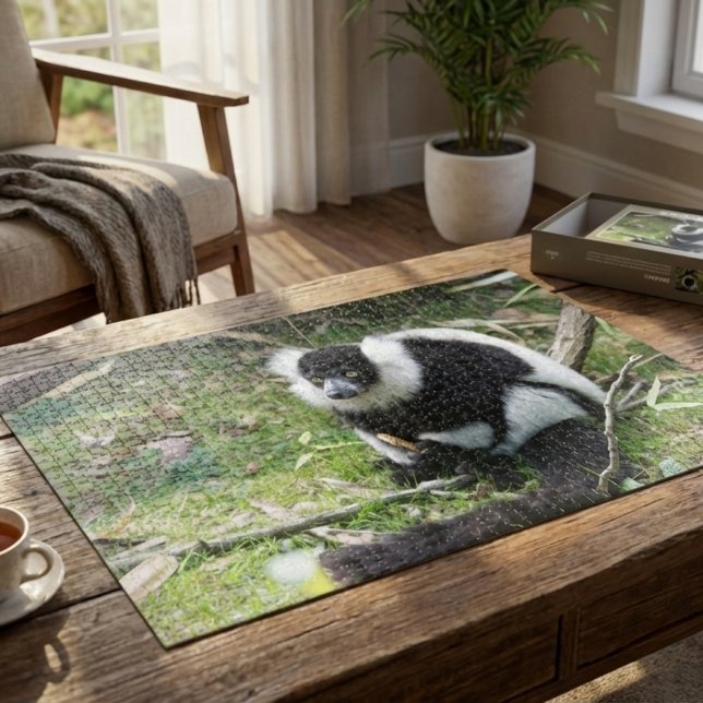 Black and White Ruffed Lemur: Wildlife Photography Jigsaw Puzzle (Creator Uploaded)