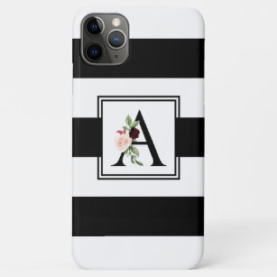 Black and White Rugby Stripes Monogram Initial A Case-Mate iPhone Case