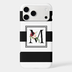 Black and White Rugby Stripes Monogram Initial M