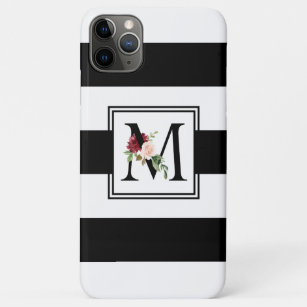 Black and White Rugby Stripes Monogram Initial M Case-Mate iPhone Case