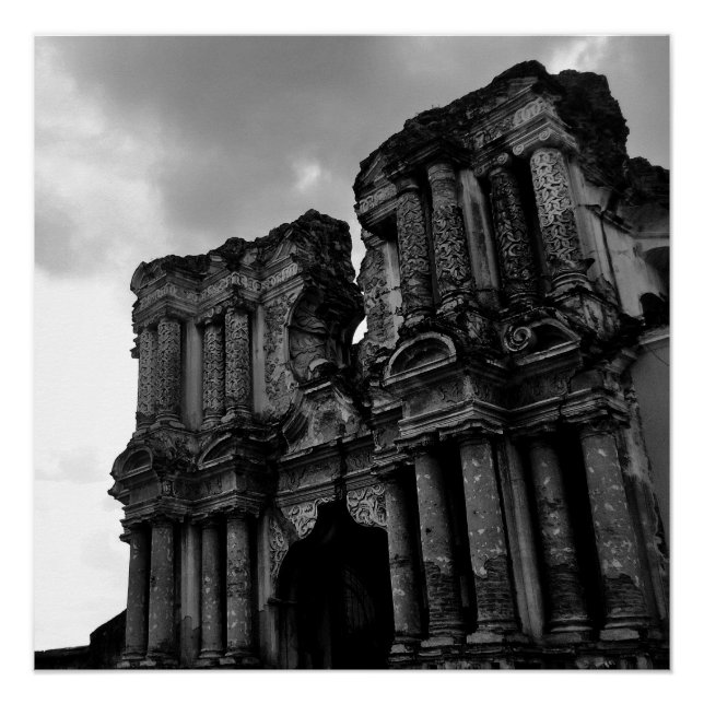 Black and white Ruins of Antigua Guatemala Poster (Front)