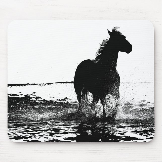 Black And White Running Horse Modern Pop Art Mouse Mat (Front)