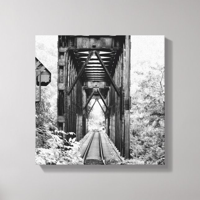 Black and white rural train trellis on canvas print (Front)