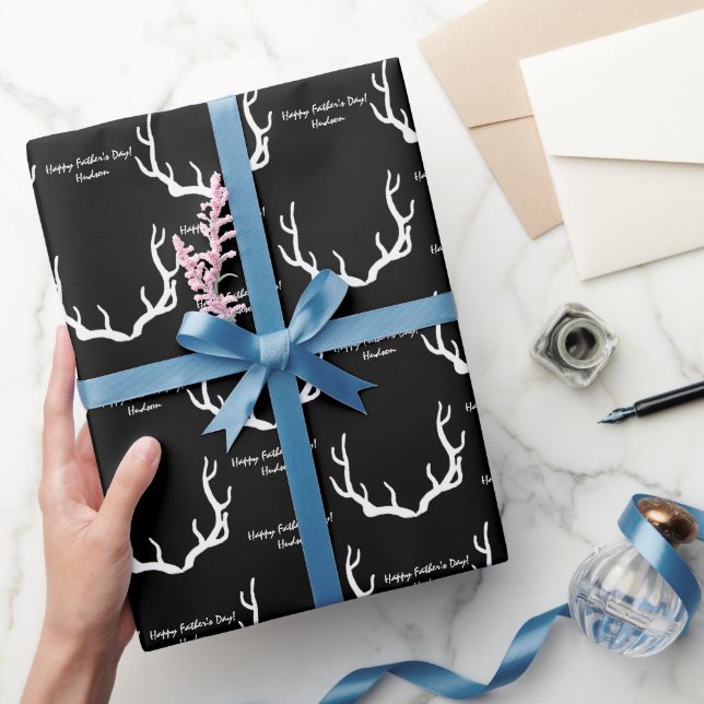 Black and White Rustic Antlers Custom Message Wrapping Paper (Gifting)