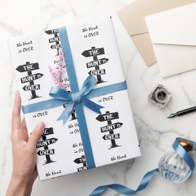 Black and White Rustic Antlers The Hunt is Over Wrapping Paper (Gifting)