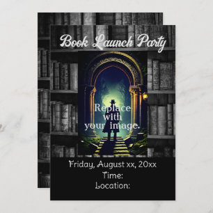 Black And White Rustic Bookshelves Background Invitation