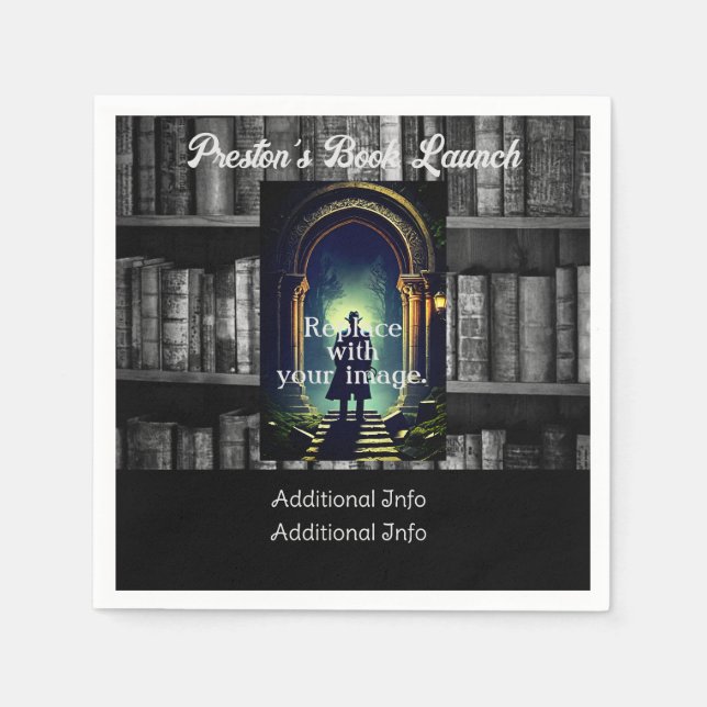 Black And White Rustic Bookshelves Background Napkin (Front)