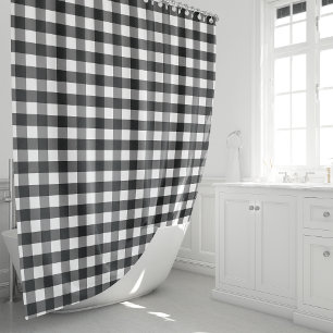Black And White Rustic Buffalo Plaid Chequered Shower Curtain