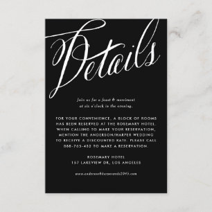 Black and White Rustic Calligraphy Wedding Details Enclosure Card