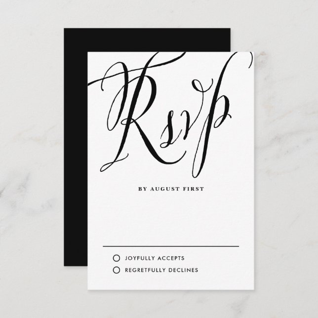 Black and White Rustic Calligraphy Wedding RSVP Card (Front/Back)