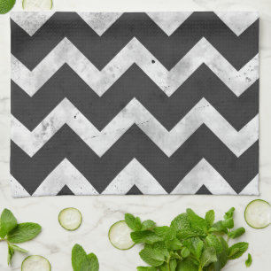 Black and white Rustic Chevron pattern Tea Towel