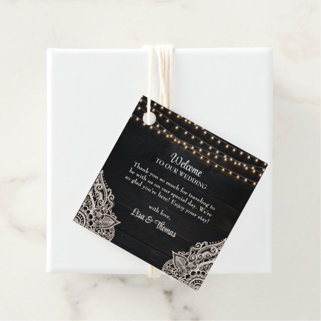 Black and White Rustic Elegance Wedding Favour Tag (In Situ)