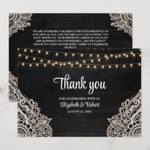 Black and White Rustic Elegance Wedding Thank You Card