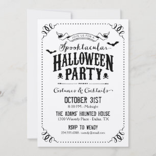Black and White Rustic Halloween Costume Party Invitation