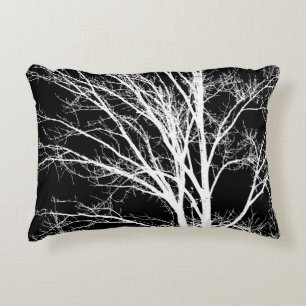Black and White Rustic Tree Branches Decorative Cushion