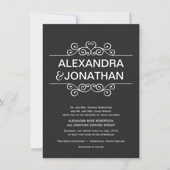 Black and White Rustic Wedding Invitations (Front)