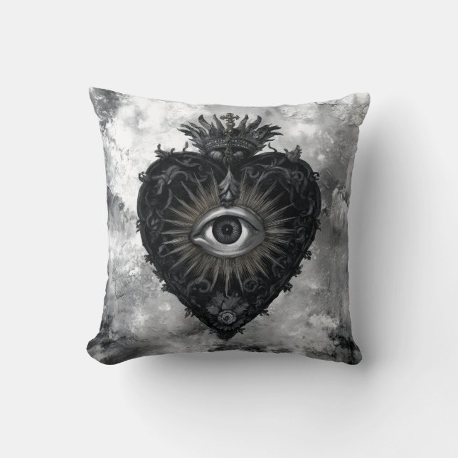 Black and White Sacred Heart Cushion (Front)