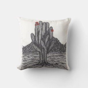 Black and White Saguaro Cactus Cushion