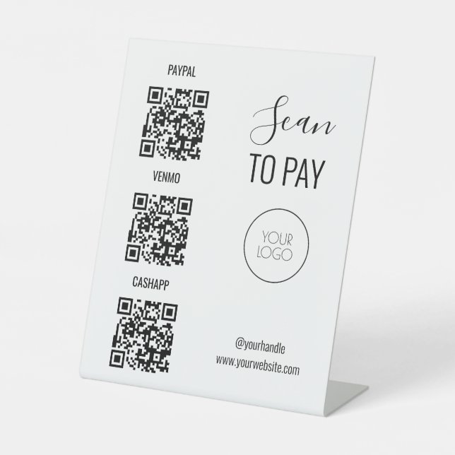 Black and White Salon QR Code Scan to Pay Pedestal Sign (Front)