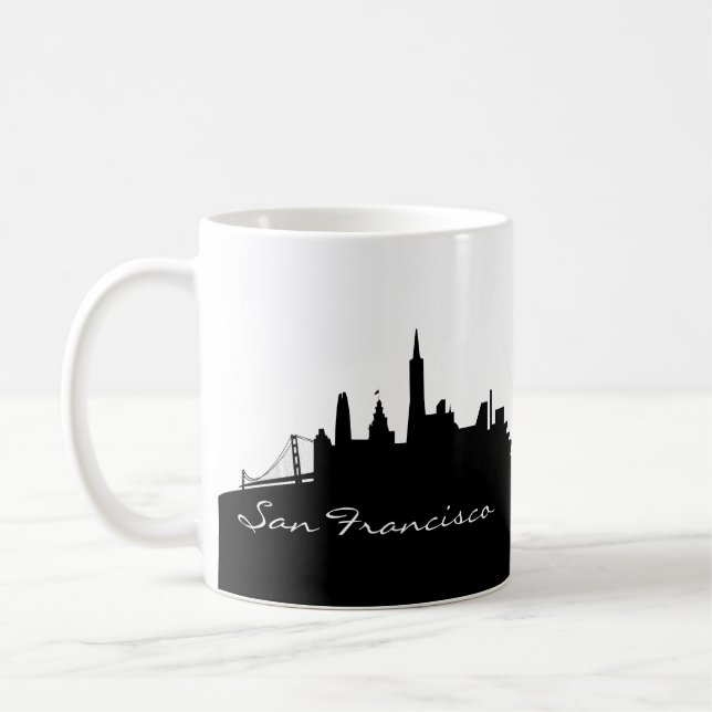 Black and White San Francisco Skyline Coffee Mug (Left)