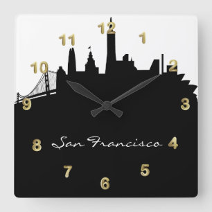 Black and White San Francisco Skyline Square Wall Clock