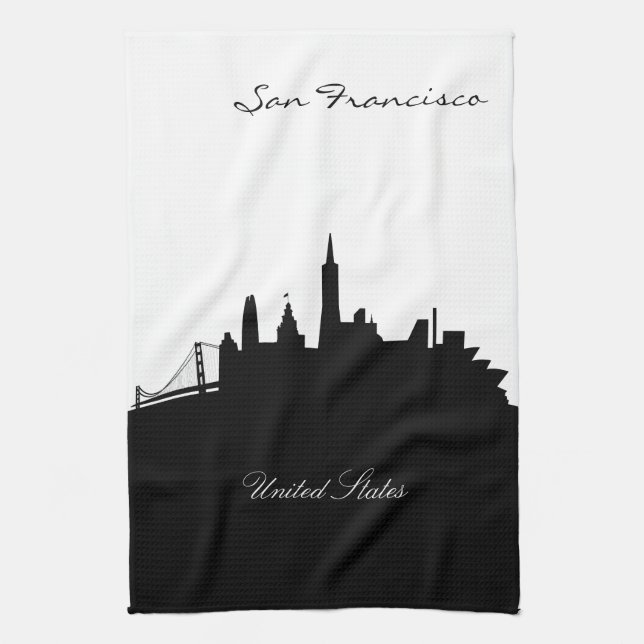 Black and White San Francisco Skyline Tea Towel (Vertical)