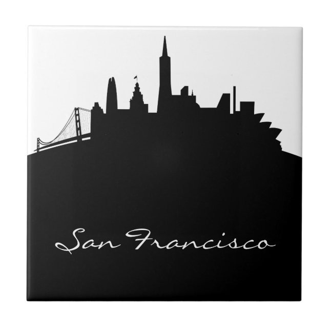 Black and White San Francisco Skyline Tile (Front)