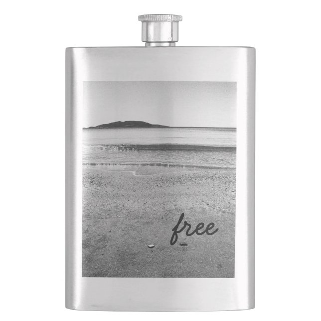 Black and White Sand Beach Hip Flask (Front)