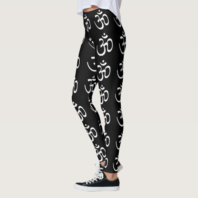 Black and White Sanskrit Om Yoga Pant (Left)