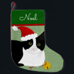 Black And White Santa Cat Personalised Small Christmas Stocking<br><div class="desc">Create a personalised stocking for your fur baby. This design consists of a short hair black and white cat with a Santa hat in Christmas colours with the ability to customise to your needs. The colour of the background and text can be changed if desired. Original design by Night Owl's...</div>