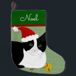 Black And White Santa Cat Personalised Small Christmas Stocking<br><div class="desc">Create a personalised stocking for your fur baby. This design consists of a short hair black and white cat with a Santa hat in Christmas colours with the ability to customise to your needs. The colour of the background and text can be changed if desired. Original design by Night Owl's...</div>