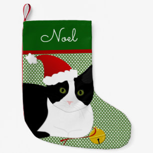 Black And White Santa Cat Personalised Small Christmas Stocking