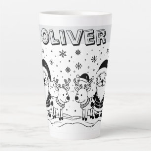 Black and White Santa Claus with Reindeers Latte Mug