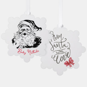 Black and White Santa Illustration Tree Decoration Card