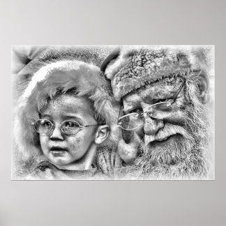 black and white santa poster