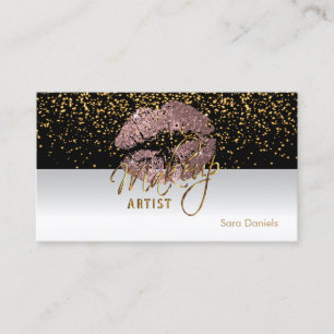 Black and White Satin Dusty Rose Lips Business Card