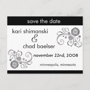 Black and white Save the date Announcement Postcard