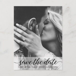 Black and White Save the Date Classic Script Postcard