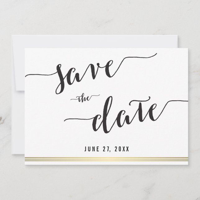 Black And White Save The Date Gold Invitation Card (Front)