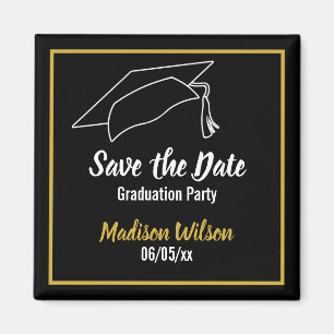 Black and White Save the Date Graduation Party Magnet