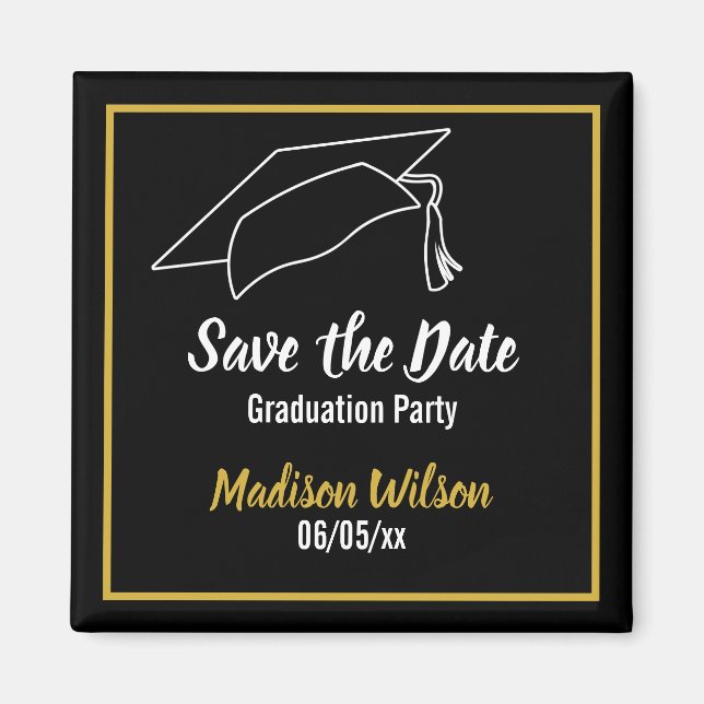 Black and White Save the Date Graduation Party Magnet (Front)