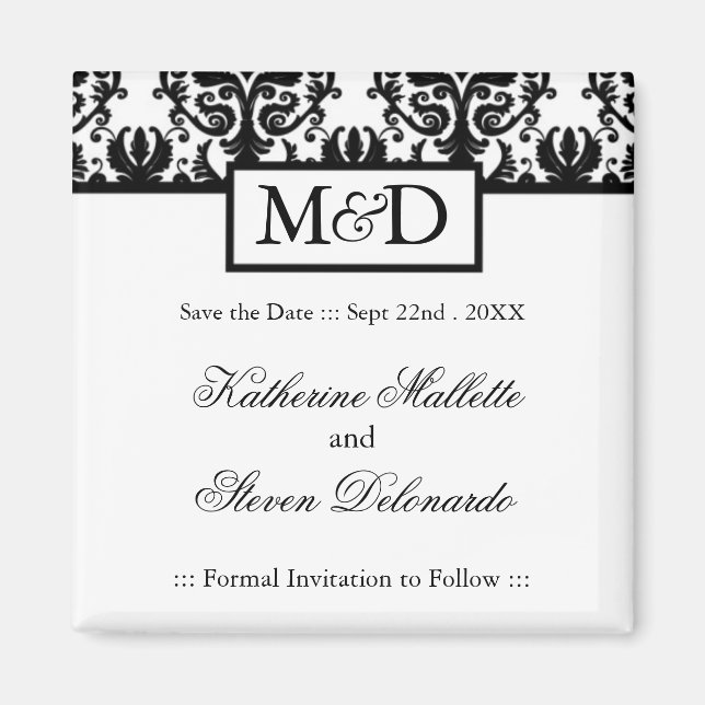 Black and White Save the Date Wedding Magnet (Front)