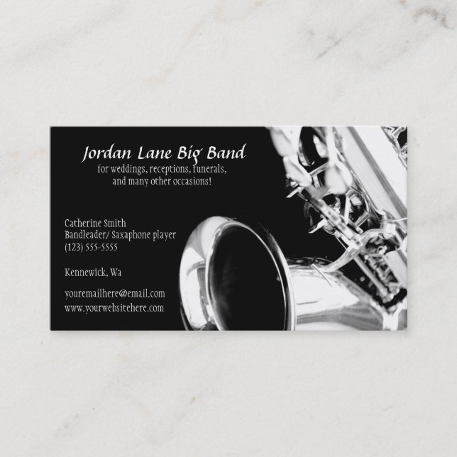 Black and White Saxophone Profile Business Card (Front)