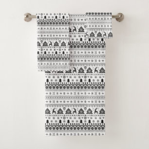 Black and White Scandinavian Nordic Christmas Bath Towel Set