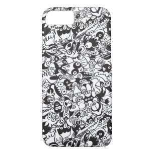 Black and white scary monsters in doodle art style iPhone 8/7 case