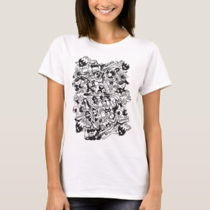 Black and white scary monsters in doodle art style T-Shirt