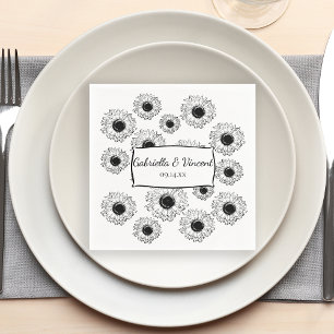 Black and White Scattered Sunflowers Wedding  Napkin