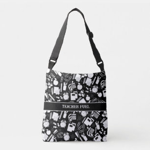 black and white School Supplies Pattern Crossbody Bag